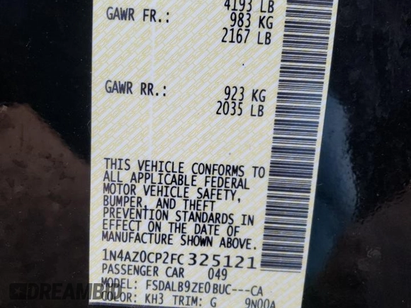 2015 Nissan LEAF SV with VIN 1N4AZ0CP2FC325121, listed as a Copart auction lot 41566553 with 0 mi miles. Bid and sale history available at carsss.com. Image 13.