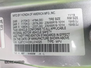 2019 Acura RDX with VIN 5J8TC1H33KL014325, listed as a IAAI auction lot 41974530 with 59,765 mi miles. Bid and sale history available at carsss.com. Image 9.