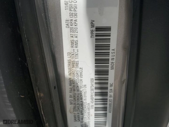 2008 Subaru Outback (Natl) i with VIN 4S4BP61C387341939, listed as a Copart auction lot 50935885 with 82,355 mi miles and Salvage Title. Bid and sale history available at carsss.com. Image 15.
