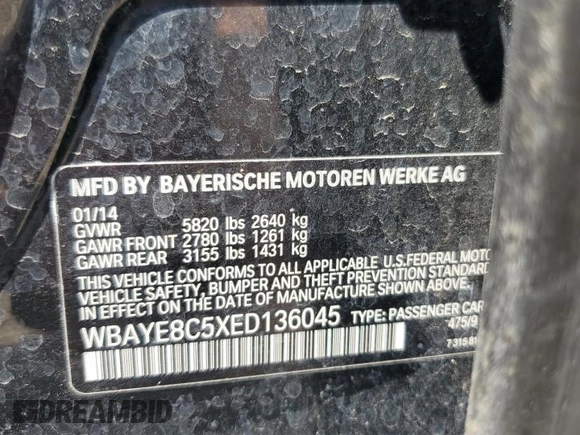 2014 BMW 7 Series ALPINA B7 с VIN WBAYE8C5XED136045, выставлен на аукционе Copart как лот 54751835 с пробегом 92 812 миль миль и Списание • Salvage title. История ставок и продаж доступна на DreamBid. Изображение 13.