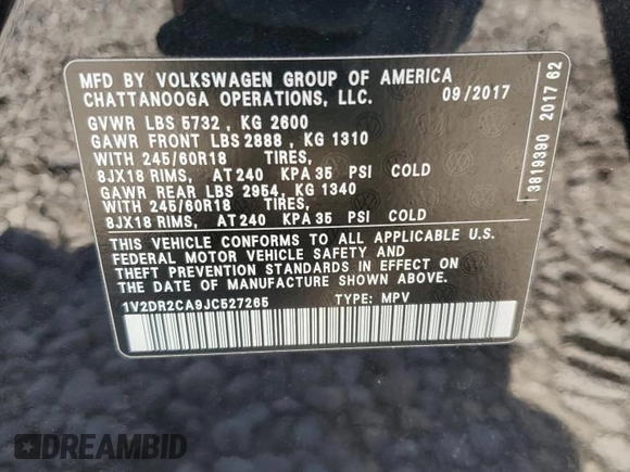 2018 Volkswagen Atlas SE z VIN 1V2DR2CA9JC527265, wystawiony jako Copart lot #50328675 z przebiegiem 88 925 mil mil oraz Szkoda całkowita • Salvage title. Historia ofert i sprzedaży dostępna na DreamBid. Obrazek 13.