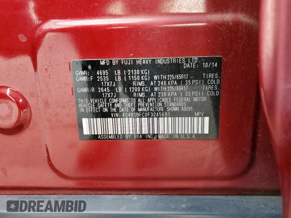 2015 Subaru Outback Premium with VIN 4S4BSBFC0F3245691, listed as a Copart auction lot 51181025 with 125,883 mi miles and Salvage title. Bid and sale history available at DreamBid. Image 13.