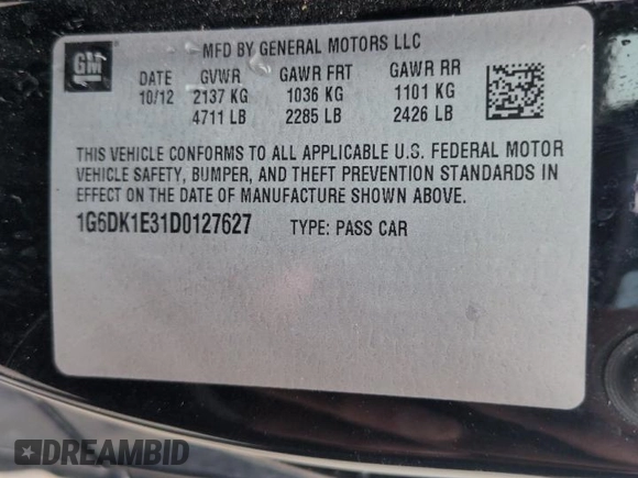 2013 Cadillac CTS Performance with VIN 1G6DK1E31D0127627, listed as a Copart auction lot 50800615 with 205,904 mi miles and Salvage Title. Bid and sale history available at DreamBid. Image 12.