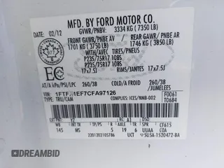 2012 Ford F-150 XL with VIN 1FTFX1EF7CFA97126, listed as a IAAI auction lot 41139942 with 229,958 mi miles. Bid and sale history available at carsss.com. Image 9.
