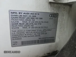 2018 Audi Q7 Premium с VIN WA1AHAF73JD035594, выставлен на аукционе Copart как лот 65699185 с пробегом 50 068 миль миль и Чистый • Clean title. История ставок и продаж доступна на DreamBid. Изображение 10.