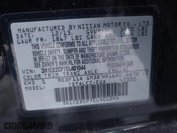 2014 Nissan Note S with VIN 3N1CE2CP7EL401044, listed as a IAAI auction lot 41397867 with 219,771 mi miles and . Bid and sale history available at DreamBid. Image 9.
