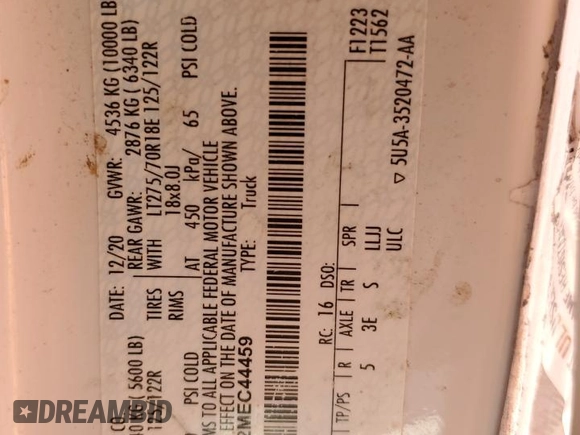 2021 Ford F-250 XL with VIN 1FT7W2B62MEC44459, listed as a Copart auction lot 63193104 with 118,334 mi miles and Salvage title. Bid and sale history available at DreamBid. Image 12.
