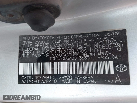 2010 Toyota Prius II z VIN JTDKN3DU5A0013630, wystawiony jako IAAI lot #42475038 z przebiegiem 182 174 mil mil oraz . Historia ofert i sprzedaży dostępna na DreamBid. Obrazek 9.