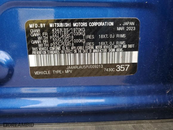 2023 Mitsubishi Outlander Sport ES with VIN JA4ARUAU5PU009213, listed as a Copart auction lot 43912055 with 31,703 mi miles and Salvage Title. Bid and sale history available at carsss.com. Image 16.