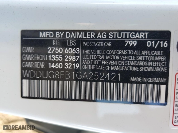 2016 Mercedes-Benz S-Class S 550 with VIN WDDUG8FB1GA252421, listed as a Copart auction lot 50203585 with 0 mi miles and Salvage Title. Bid and sale history available at carsss.com. Image 14.