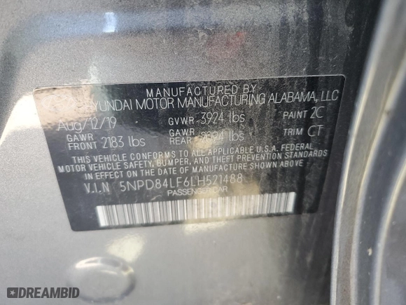 2020 Hyundai Elantra Value Edition with VIN 5NPD84LF6LH521488, listed as a Copart auction lot 70600344 with 100,183 mi miles and Salvage Title. Bid and sale history available at carsss.com. Image 10.