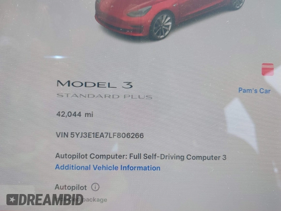 2020 Tesla Model 3 Standard Range Plus z VIN 5YJ3E1EA7LF806266, wystawiony jako IAAI lot #42242694 z przebiegiem 42 044 mil mil oraz . Historia ofert i sprzedaży dostępna na DreamBid. Obrazek 16.