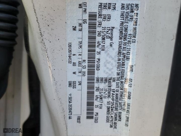 2012 Ford Focus Titanium with VIN 1FAHP3N24CL476738, listed as a Copart auction lot 50732715 with 168,410 mi miles and Salvage Title. Bid and sale history available at carsss.com. Image 12.