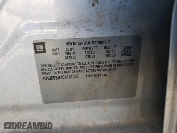 2012 Chevrolet Sonic LTZ z VIN 1G1JE6SH4C4101608, wystawiony jako Copart lot #53111725 z przebiegiem 203 012 mil mil oraz Szkoda całkowita • Salvage title. Historia ofert i sprzedaży dostępna na DreamBid. Obrazek 12.
