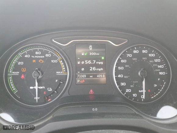 2017 Audi A3 Sportback e-tron Premium with VIN WAUUPBFF0HA084991, listed as a Copart auction lot 57681104 with 73,369 mi miles and Salvage Title. Bid and sale history available at carsss.com. Image 9.