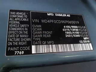 2019 Mercedes-Benz Sprinter Cargo Van with VIN WD4PF0CD9KP065019, listed as a IAAI auction lot 41070270 with 187,464 mi miles. Bid and sale history available at carsss.com. Image 9.