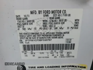 2011 Ford F-150 XL with VIN 1FTFW1CF5BFD20767, listed as a Copart auction lot 58480325 with 249,826 mi miles and Salvage title. Bid and sale history available at DreamBid. Image 12.