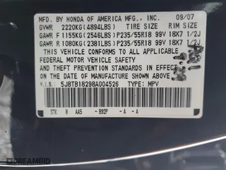 2008 Acura RDX with VIN 5J8TB18298A004526, listed as a Copart auction lot 42003135 with 188,127 mi miles and Clean Title. Bid and sale history available at carsss.com. Image 13.