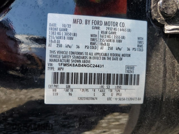 2022 Ford Police Interceptor Utility z VIN 1FM5K8AB4NGC24431, wystawiony jako Copart lot #66614844 z przebiegiem 27 336 mil mil oraz Szkoda całkowita • Salvage title. Historia ofert i sprzedaży dostępna na DreamBid. Obrazek 12.