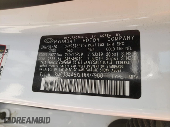 2020 Hyundai NEXO Limited z VIN KM8J84A6XLU007988, wystawiony jako Copart lot #69064464 z przebiegiem 37 029 mil mil oraz Szkody całkowita. Historia ofert i sprzedaży dostępna na DreamBid. Obrazek 13.
