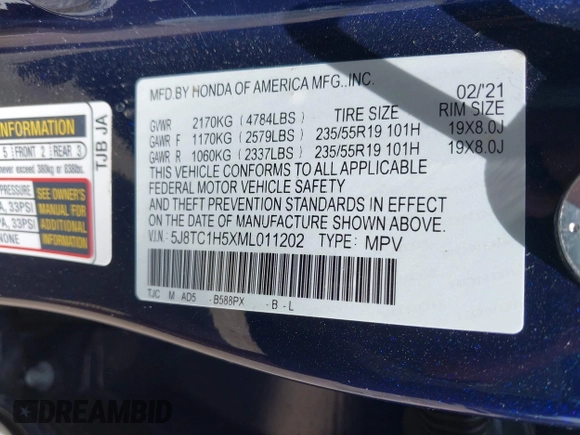 2021 Acura RDX Technology with VIN 5J8TC1H5XML011202, listed as a IAAI auction lot 42266800 with Not provided miles and . Bid and sale history available at DreamBid. Image 9.