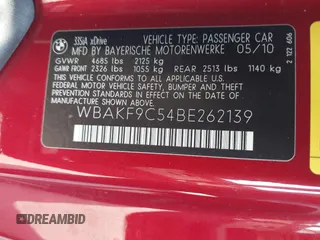 2011 BMW 3 Series 335i xDrive with VIN WBAKF9C54BE262139, listed as a IAAI auction lot 41445024 with 104,955 mi miles and . Bid and sale history available at DreamBid. Image 9.