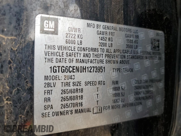 2017 GMC Canyon 4WD SLE with VIN 1GTG6CEN0H1273951, listed as a Copart auction lot 69523204 with 78,030 mi miles and Salvage Title. Bid and sale history available at carsss.com. Image 13.