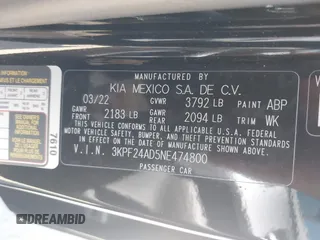 2022 Kia Forte LXS z VIN 3KPF24AD5NE474800, wystawiony jako IAAI lot #42071114 z przebiegiem 63 603 mil mil oraz . Historia ofert i sprzedaży dostępna na DreamBid. Obrazek 9.