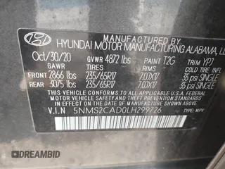 2020 Hyundai Santa Fe Essential with VIN 5NMS2CAD0LH299726, listed as a IAAI auction lot 41752451 with 49,135 mi miles. Bid and sale history available at carsss.com. Image 9.