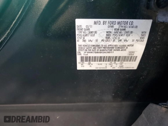2011 Ford Explorer with VIN 1FMHK7B80BGA39511, listed as a Copart auction lot 87314444 with 189,061 mi miles and Salvage title. Bid and sale history available at DreamBid. Image 13.