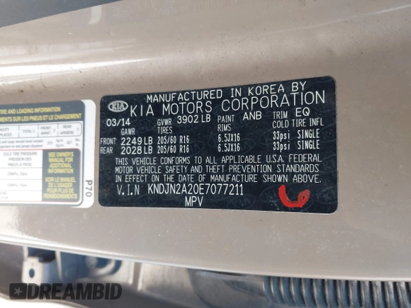 2014 Kia Soul with VIN KNDJN2A20E7077211, listed as a IAAI auction lot 42104641 with 90,241 mi miles and . Bid and sale history available at DreamBid. Image 9.