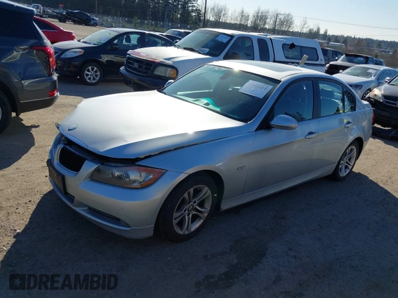 2008 BMW 3 Series 328i with VIN WBAVA37538NL58078, listed as a IAAI auction lot 41693224 with 147,128 mi miles. Bid and sale history available at carsss.com. Image 2.