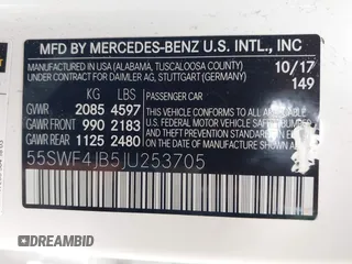 2018 Mercedes-Benz C 300 with VIN 55SWF4JB5JU253705, listed as a IAAI auction lot 42158469 with 93,676 mi miles and . Bid and sale history available at carsss.com. Image 9.