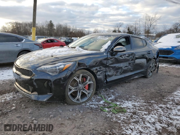 2018 Kia Stinger GT with VIN KNAE35LC0J6039182, listed as a Copart auction lot 41696565 with 57,053 mi miles and Salvage Title. Bid and sale history available at carsss.com. Image 1.