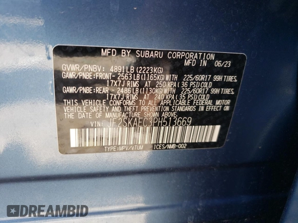 2023 Subaru Forester Premium z VIN JF2SKAEC3PH513669, wystawiony jako Copart lot #58839825 z przebiegiem 14 832 mil mil oraz Szkoda całkowita • Salvage title. Historia ofert i sprzedaży dostępna na DreamBid. Obrazek 13.
