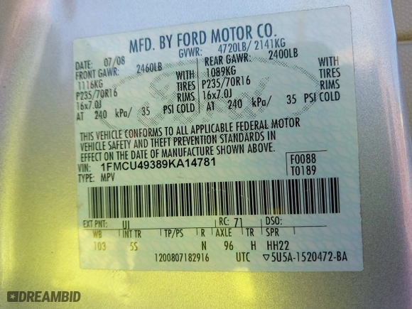 2009 Ford Escape Hybrid with VIN 1FMCU49389KA14781, listed as a IAAI auction lot 41409142 with 155,728 mi miles. Bid and sale history available at carsss.com. Image 9.