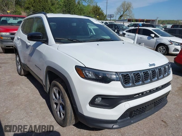 2024 Jeep Compass Latitude with VIN 3C4NJDBN1RT109571, listed as a IAAI auction lot 42014458 with 23,419 mi miles. Bid and sale history available at carsss.com. Image 1.