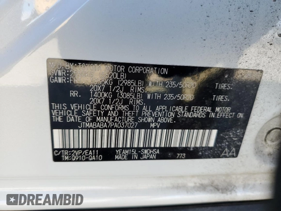 2023 Subaru Solterra Limited с VIN JTMABABA7PA037027, выставлен на аукционе Copart как лот 43781695 с пробегом 9 060 миль миль и Списание • Salvage title. История ставок и продаж доступна на DreamBid. Изображение 13.