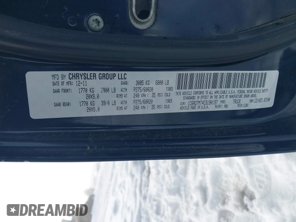 2012 Ram 1500 Sport with VIN 1C6RD7MT4CS190197, listed as a IAAI auction lot 41254757 with 200,608 mi miles. Bid and sale history available at carsss.com. Image 9.