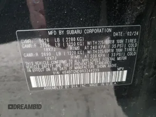 2024 Subaru Outback Limited XT z VIN 4S4BTGND9R3244239, wystawiony jako Copart lot #53250175 z przebiegiem 14 849 mil mil oraz Szkoda całkowita • Salvage title. Historia ofert i sprzedaży dostępna na DreamBid. Obrazek 16.