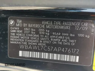 2010 BMW 3 Series 335i with VIN WBAWL7C57AP476172, listed as a Copart auction lot 89027225 with 160,678 mi miles and Clean Title. Bid and sale history available at carsss.com. Image 12.
