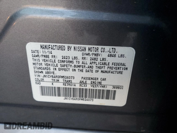 2015 Infiniti Q40 with VIN JN1CV6AR0FM524073, listed as a Copart auction lot 85317354 with 175,601 mi miles and Clean Title. Bid and sale history available at carsss.com. Image 12.