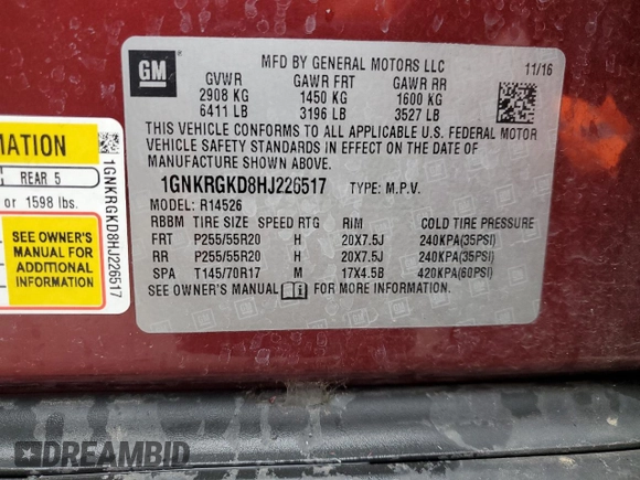 2017 Chevrolet Traverse LT with VIN 1GNKRGKD8HJ226517, listed as a Copart auction lot 86149044 with 151,145 mi miles and Clean Title. Bid and sale history available at DreamBid. Image 15.