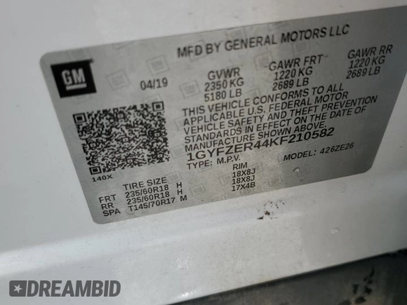 2019 Cadillac XT4 FWD Sport with VIN 1GYFZER44KF210582, listed as a Copart auction lot 61272015 with 104,073 mi miles and Salvage title. Bid and sale history available at DreamBid. Image 13.