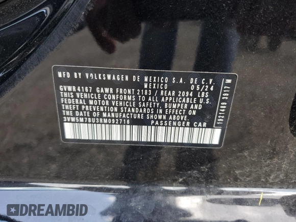 2024 Volkswagen Jetta S with VIN 3VW5M7BU3RM092716, listed as a Copart auction lot 65893225 with 20,157 mi miles and Clean title. Bid and sale history available at DreamBid. Image 13.