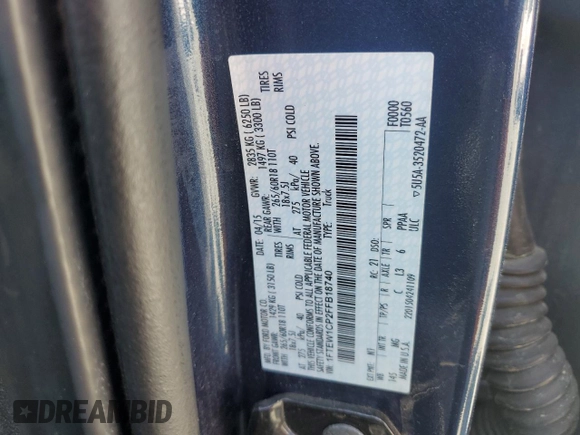 2015 Ford F-150 XL with VIN 1FTEW1CP2FFB18740, listed as a Copart auction lot 52281845 with 189,040 mi miles and Salvage Title. Bid and sale history available at carsss.com. Image 14.