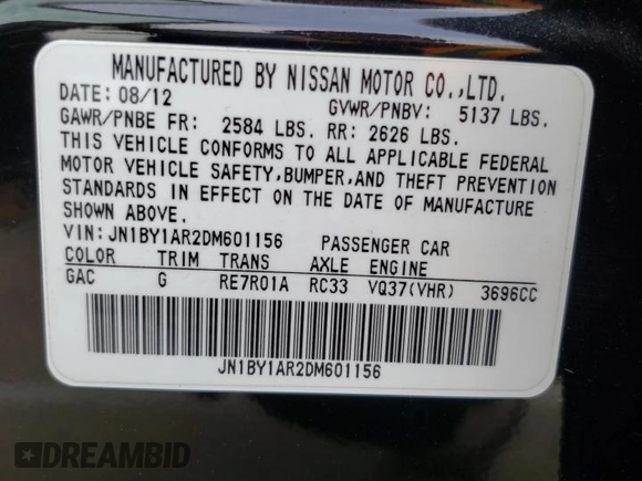 2013 Infiniti M z VIN JN1BY1AR2DM601156, wystawiony jako Copart lot #52408435 z przebiegiem 68 094 mil mil oraz Nie do naprawy • Non repairable. Historia ofert i sprzedaży dostępna na DreamBid. Obrazek 12.