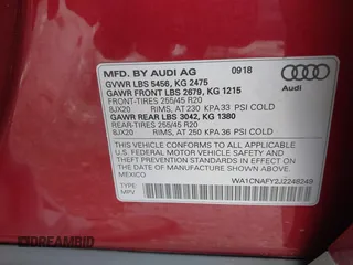 2018 Audi Q5 Prestige with VIN WA1CNAFY2J2248249, listed as a IAAI auction lot 41344379 with 38,401 mi miles. Bid and sale history available at carsss.com. Image 9.