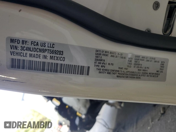 2023 Jeep Compass Limited with VIN 3C4NJDCN9PT569203, listed as a Copart auction lot 63039935 with Not provided miles and Salvage title. Bid and sale history available at DreamBid. Image 14.