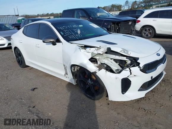 2020 Kia Stinger GT-Line with VIN KNAE15LA0L6081066, listed as a IAAI auction lot 41599142 with 73,199 mi miles. Bid and sale history available at carsss.com. Image 1.
